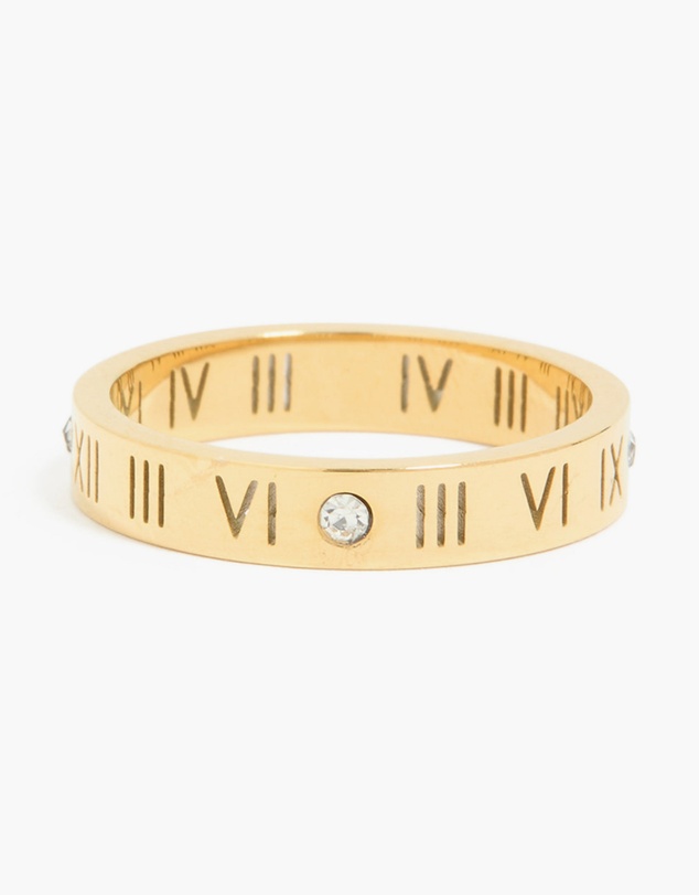 Lovisa - Waterproof Gold Plated Stainless Steel Cubic Zirconia Roman Numeral Band Ring