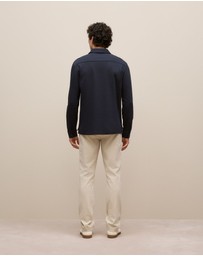 Trenery - Micro Pique Monogram Long Sleeve Polo in Navy