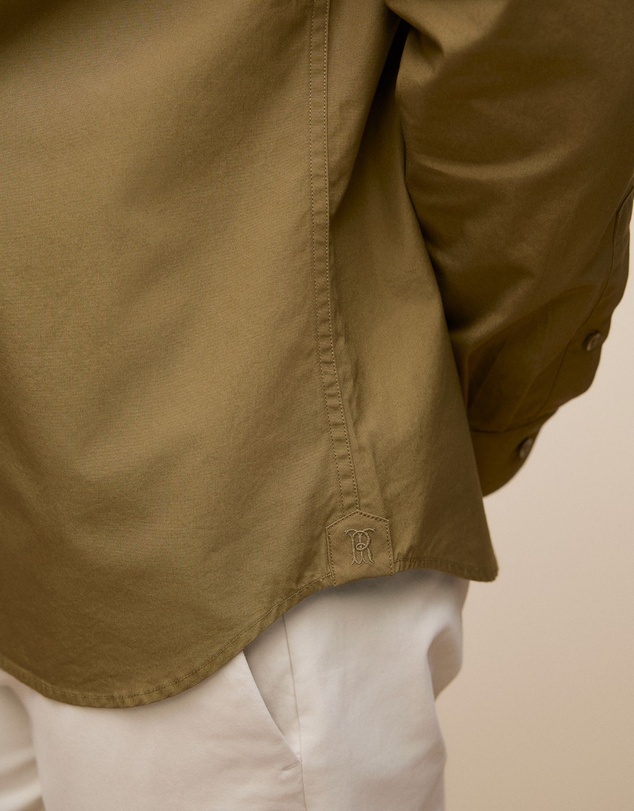 Trenery - Tailored Fit Cotton Poplin Shirt in Dark Khaki