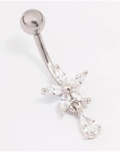 Lovisa - Surgical Steel Cubic Zirconia Flower & Pear Threadless Belly Bar