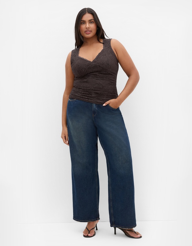 City Chic - Plus size Haze Sleeveless Lace Top - espresso