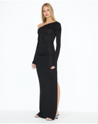 Dazie - Vibes Gathered Off Shoulder Jersey Maxi Dress