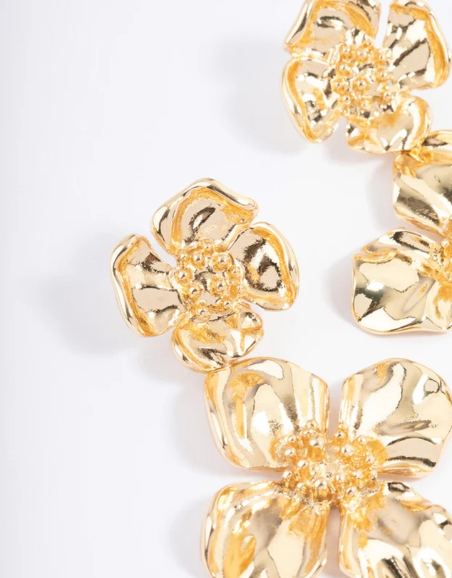 Lovisa - Gold Plated Double Gradual Flower Drop Earrings