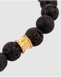 Kuzzoi - ICONIC EXCLUSIVE - Bracelet Men Skull Bead Robust with Black Lava Beads in 925 Sterling Silver Gold Plated