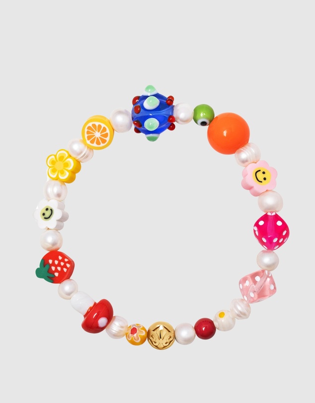 Nialaya Jewellery - Men's Berry Pearl Bracelet with Assorted Beads