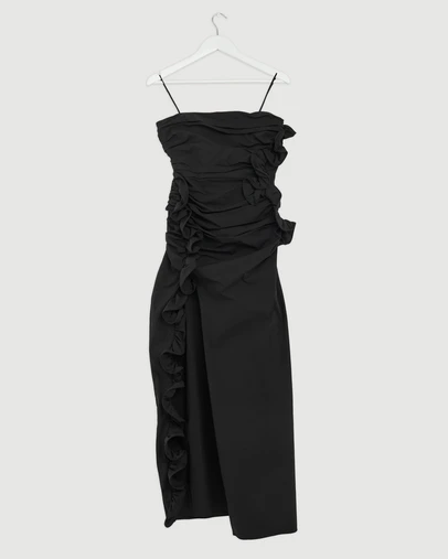 Revibe - Repaired Shona Joy Campbell Ruffle Side Split Maxi Dress - AU 10