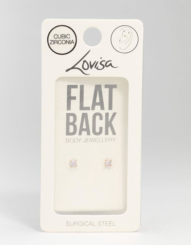 Lovisa - Gold Plated Surgical Steel Mini Cubic Zirconia Flat Back 2-Pack