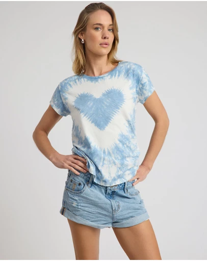 ONE TEASPOON - Heart Tie Dye Classic Tee - Faded Blue