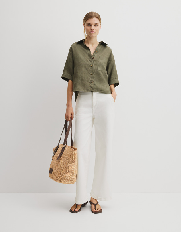 Country Road - Short Sleeve Crop Linen Shirt