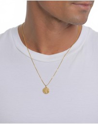 Kuzzoi - ICONIC EXCLUSIVE - Necklace Men Plate Pendant Basic Hammered in 925 Sterling Silver Gold Plated