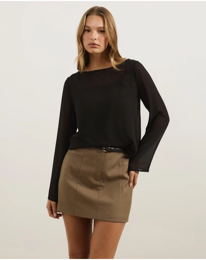 Atmos&Here - Leah Chiffon Boat Neck Long Sleeve Top