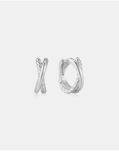 Ania Haie - Ania Haie Silver Entwined Dual Huggie Hoop Earrings