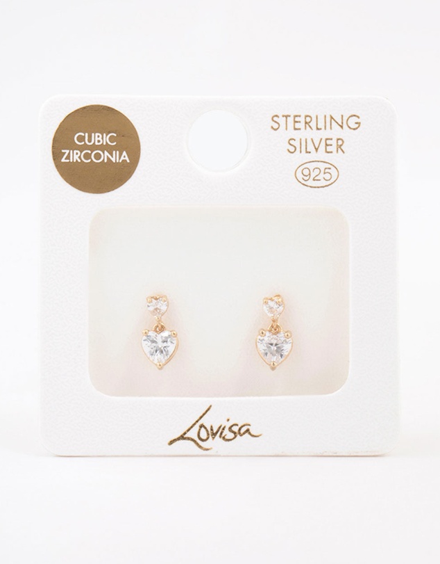 Lovisa - Gold Plated Sterling Silver Heart Cubic Zirconia Stud Earrings