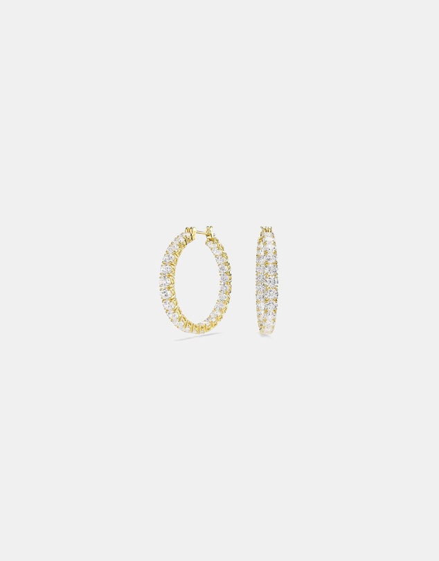 Swarovski - Matrix Hoop Earrings, Round Cut, White, Gold-Tone Plated