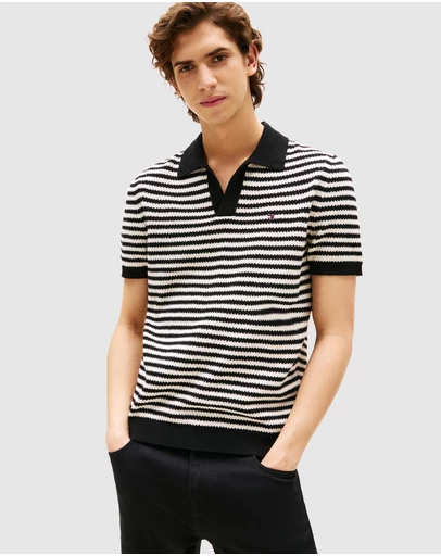 Tommy Hilfiger - Stripe Textured Knit Polo Shirt