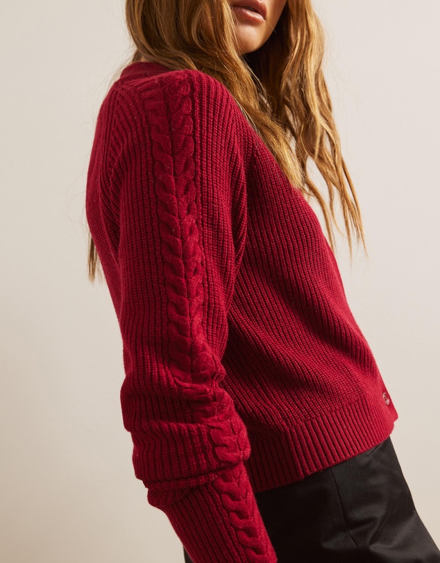 AERE - Cable Detail Wool Blend Knit Cardigan