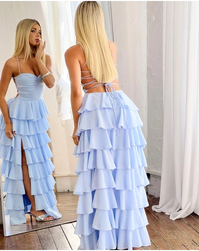 Beginning Boutique - Georgie Blue Ruffle Maxi Dress