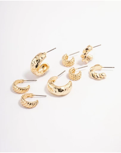 Lovisa - Gold Plated Molten Multi Hoop Earrings 4-Pack