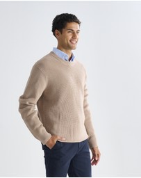 3 Wise Men - 3 Wise Men Drake Crew Neck Wool Blend Knit - Squirrel Brown