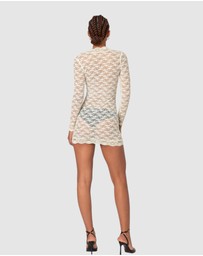 EDIKTED - Beck Plunge Neck Sheer Lace Mini Dress