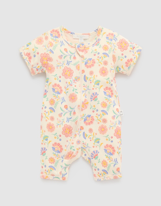 Purebaby - Short Sleeve Sleep Pyjama Zip Growsuit -Kids-Babies