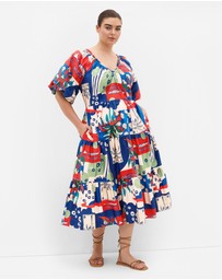 City Chic - Plus size Fantasy Marine Print V Neck Dress - bone