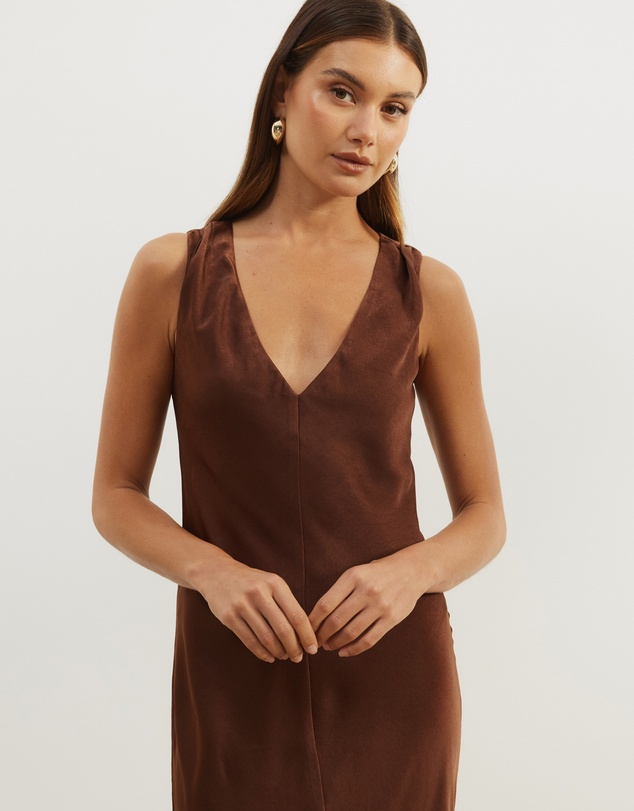 Atmos&Here - Dara Vneck Satin Maxi Dress
