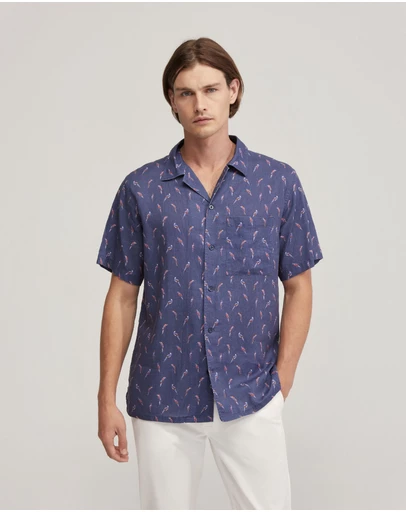 Oxford - Vinny Linen Blend Short Sleeve Printed Shirt
