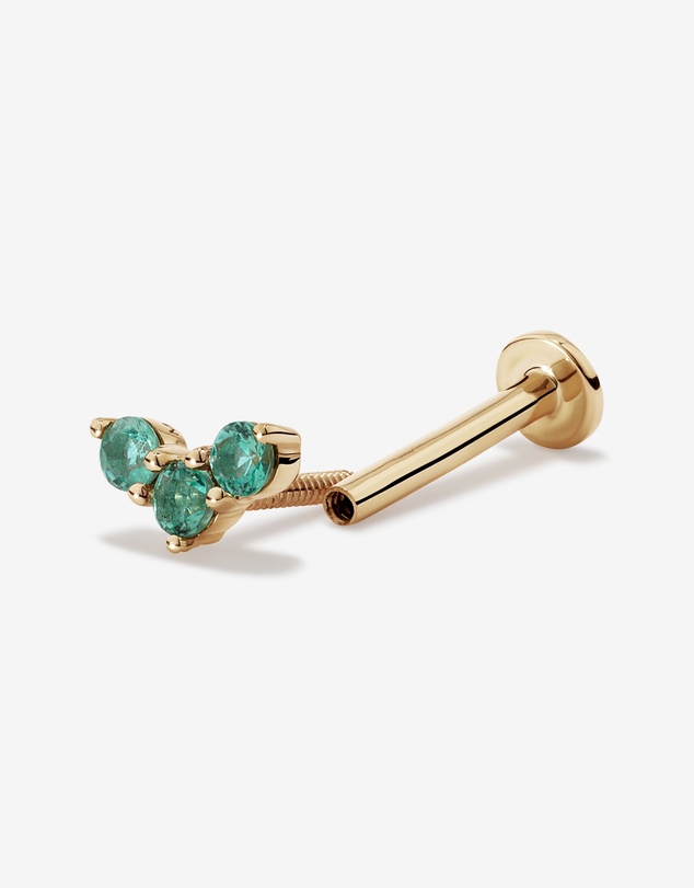 Michael Hill - Green Emerald Gemstone Trio Flat Back Helix Stud Earring in 10kt Yellow Gold