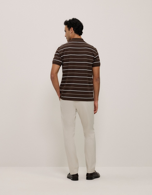 Trenery - Australian Cotton Pique Stripe Polo in Coffee