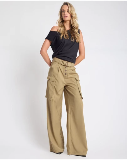 ONE TEASPOON - Elemental High Waist Tencel Cargo Pants - Khaki