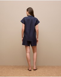 Trenery - Linen Cap Sleeve Shirt in Night Sky