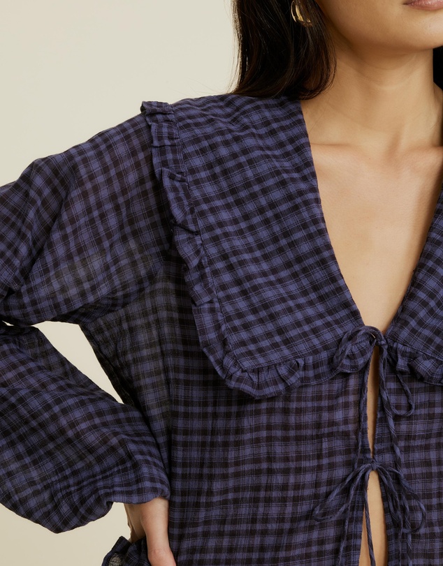 The Fated - Montant Check Tie Blouse