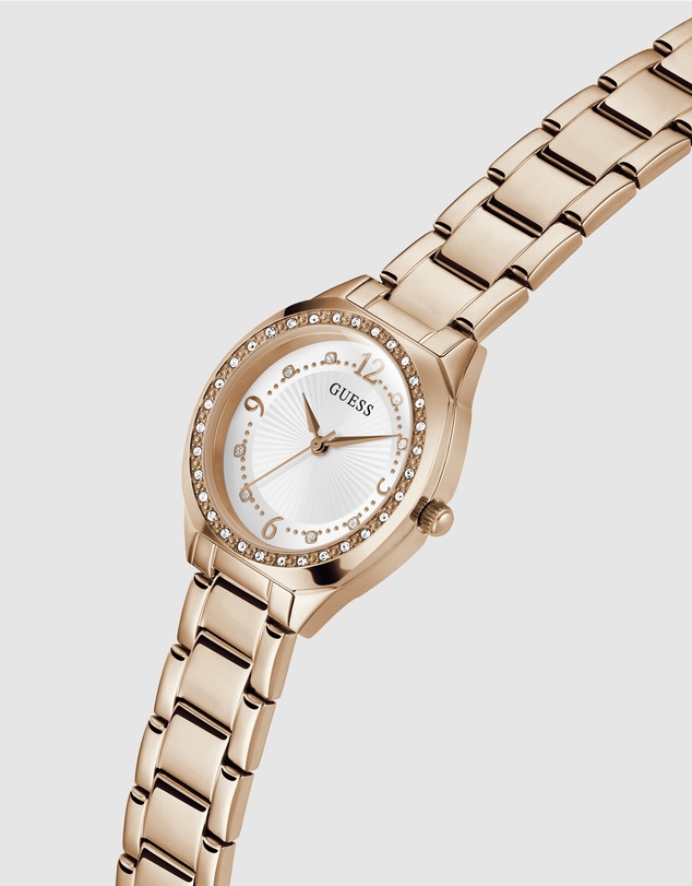 GUESS - Rose Gold-Tone 30mm White Dial with Crystal Bezel Women's Watch