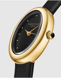 Rosefield - Ovale Black Matte Gold-Tone Black Leather Watch