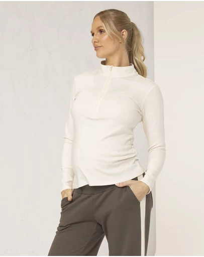 Angel Maternity - Maria Maternity Quarter Zip Winter Thermal in Cream