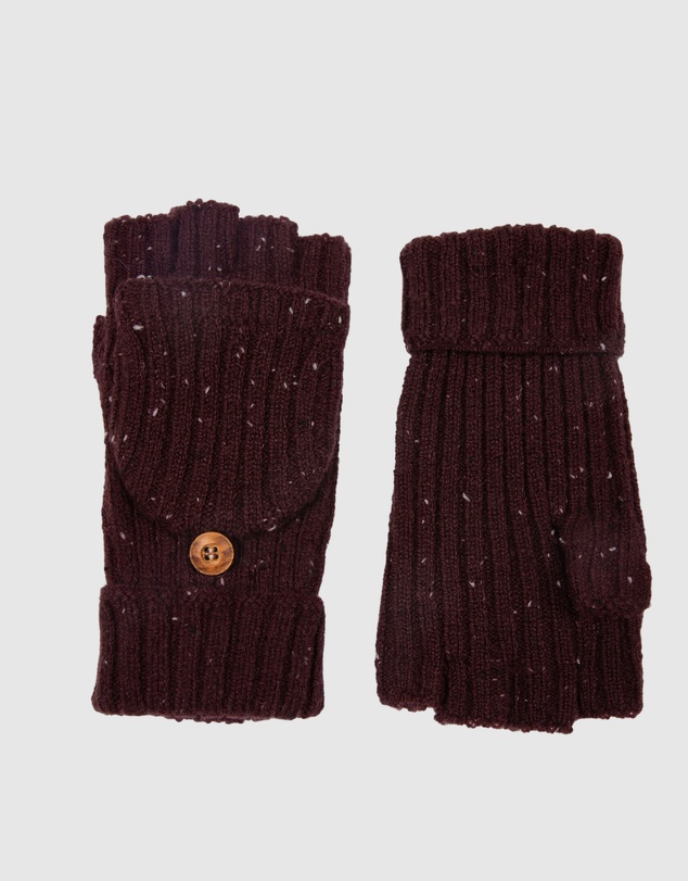 DENTS - Ribbed Knit Fingerless Gloves with Mitten Flap