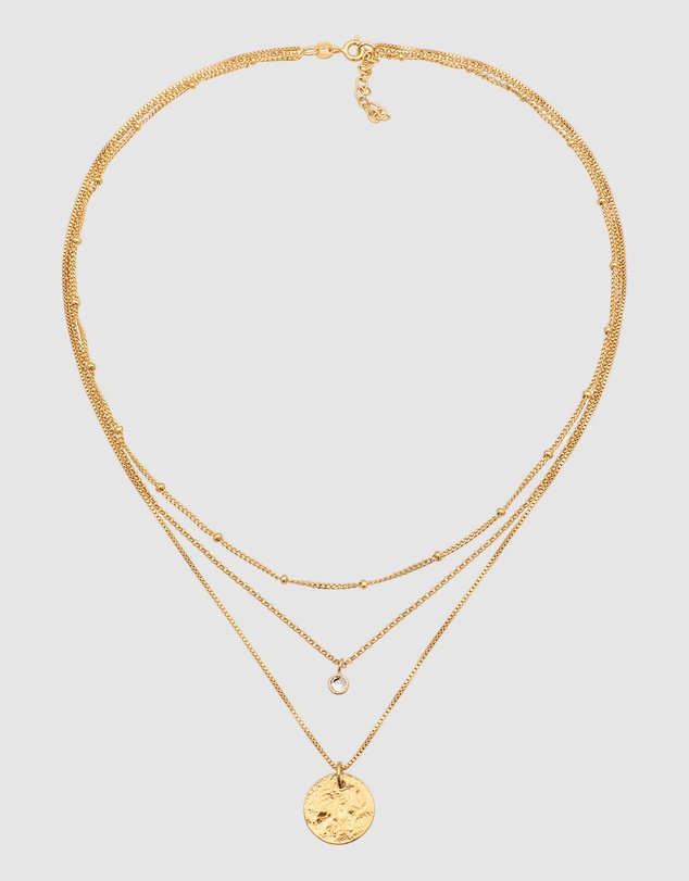 Elli Jewelry - Necklace Layer Crystal Disc 925 Sterling Silver Gold-Plated