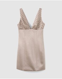 M.N.G - Satin Dress With Sequin Neckline
