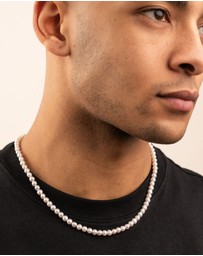 Dower & Hall - Men's White Freshwater Pearl Necklace In Sterling Silver