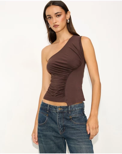 Dazie - Bouquet One Shoulder Ruched Top