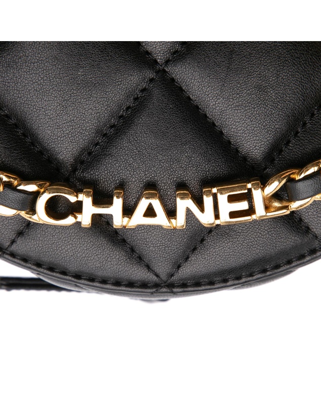 Pre-Loved by Azura Reborn - Pre-Loved Quilted Lambskin Oval Logo Chain Top Handle Round Clutch on Chain