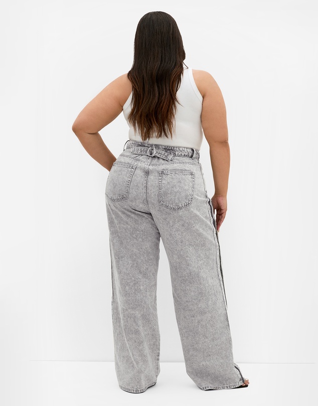 City Chic - Plus size Harley Fit Leila Side Stripe Wide Leg Jean - light grey wash
