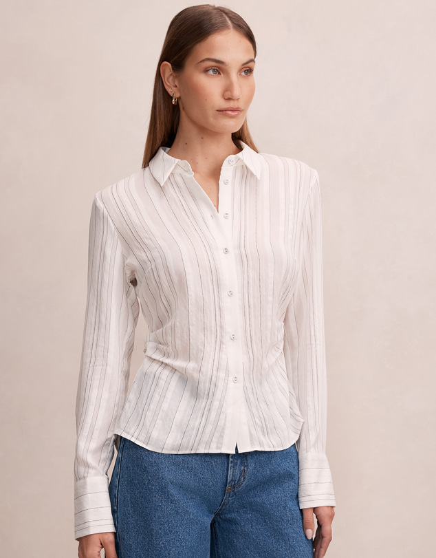 Forever New - Sage Striped Gathered Shirt