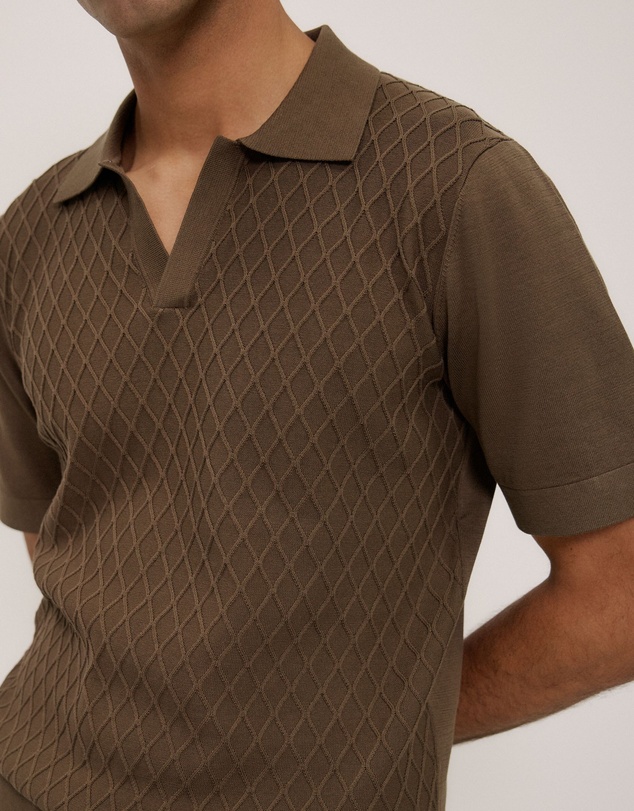 Trenery - Mercerised Diamond Knit Polo in Cocoa