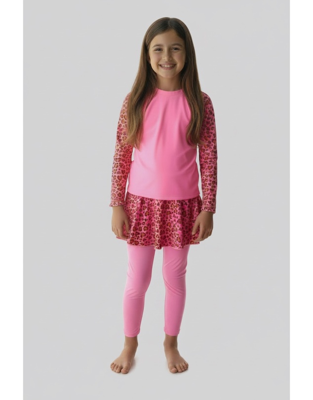 Modest Mermaid - Pink Heart Leopard Girls Set SPF50+