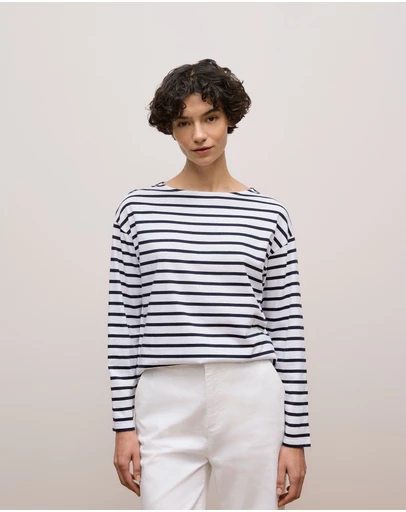 Trenery - Australian Cotton Stripe Long Sleeve T-shirt in Night Sky