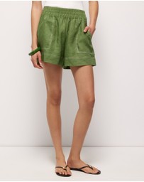 AERE - Contrast Stitch Linen Shorts