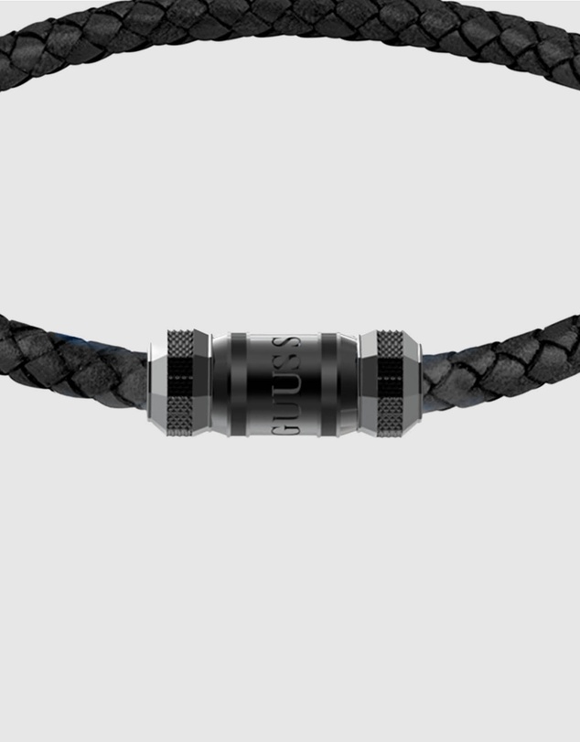 GUESS - Black IP Exagon Leather Bracelet