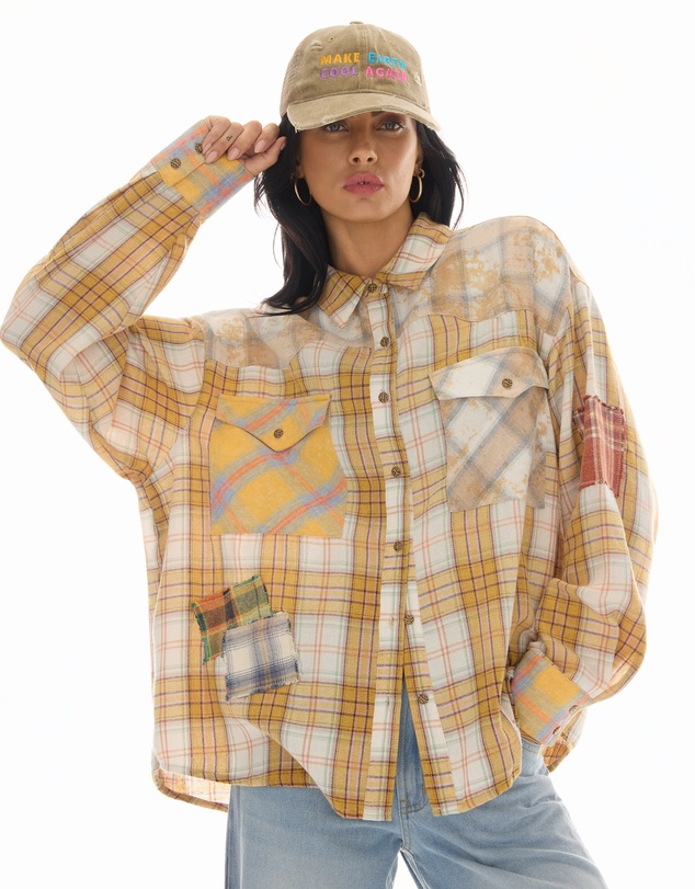 THE TALES - Patched Up Yellow Flannel Western Shirt